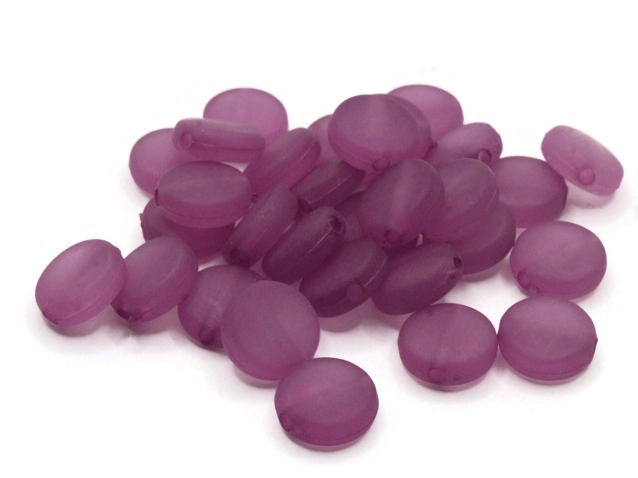 30 9mm Flat Round Coin Frosted Purple Vintage Lucite Plastic Beads